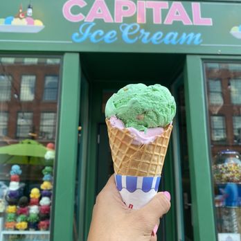 Capital Ice Cream - Green Cookie Dough & Strawberry cone - Ice Cream & Frozen Yogurt Near Me - Hartford, Connecticut Capital Ice Cream - Green Cookie Dough & Strawberry cone - Ice Cream & Frozen Yogurt Near Me - Hartford, Connecticut