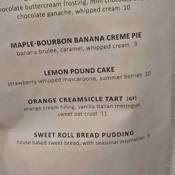 The James - Dessert menu. Would have ordered some if our server ever returned. - Wine Bars Near Me - Geneva, Illinois