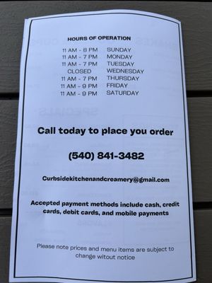 Menu photo 6 Curbside Kitchen and Creamery  Stafford, VA