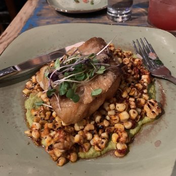 Fish Gaucho - Halibut with deconstructed elote - Mexican Near Me - Paso Robles, California