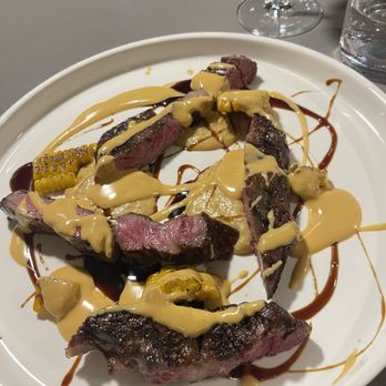 Radici - Prime rib eye, balsamic vinegar glaze, corn ribs & nduja smoked sauce. - Italian Near Me - Bluffton, South Carolina