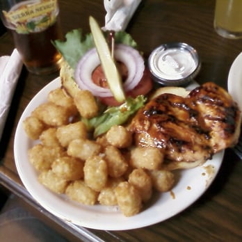 Universal Joint - Grilled Buffalo Chicken Sandwich with Tater Tots - American Near Me - Decatur, Georgia Universal Joint - Grilled Buffalo Chicken Sandwich with Tater Tots - American Near Me - Decatur, Georgia