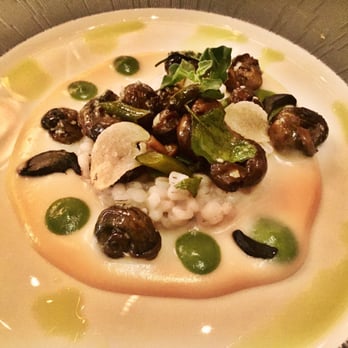 Daniel - Escargots (Mary’s Garden “Petit Gris” Snails with Confit Garlic Scape, Pioppini, Creamy Barley, Lamb’s Quarters, Basil Salad) - French Near Me - New York, New York Daniel - Escargots (Mary’s Garden “Petit Gris” Snails with Confit Garlic Scape, Pioppini, Creamy Barley, Lamb’s Quarters, Basil Salad) - French Near Me - New York, New York
