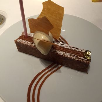 Le 114 Faubourg - Vanilla Bourbon millefeuille with birthday candle! - French Near Me - Paris, 75 Le 114 Faubourg - Vanilla Bourbon millefeuille with birthday candle! - French Near Me - Paris, 75