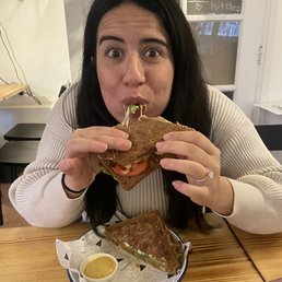 Me devouring the Fajita tosti!!!