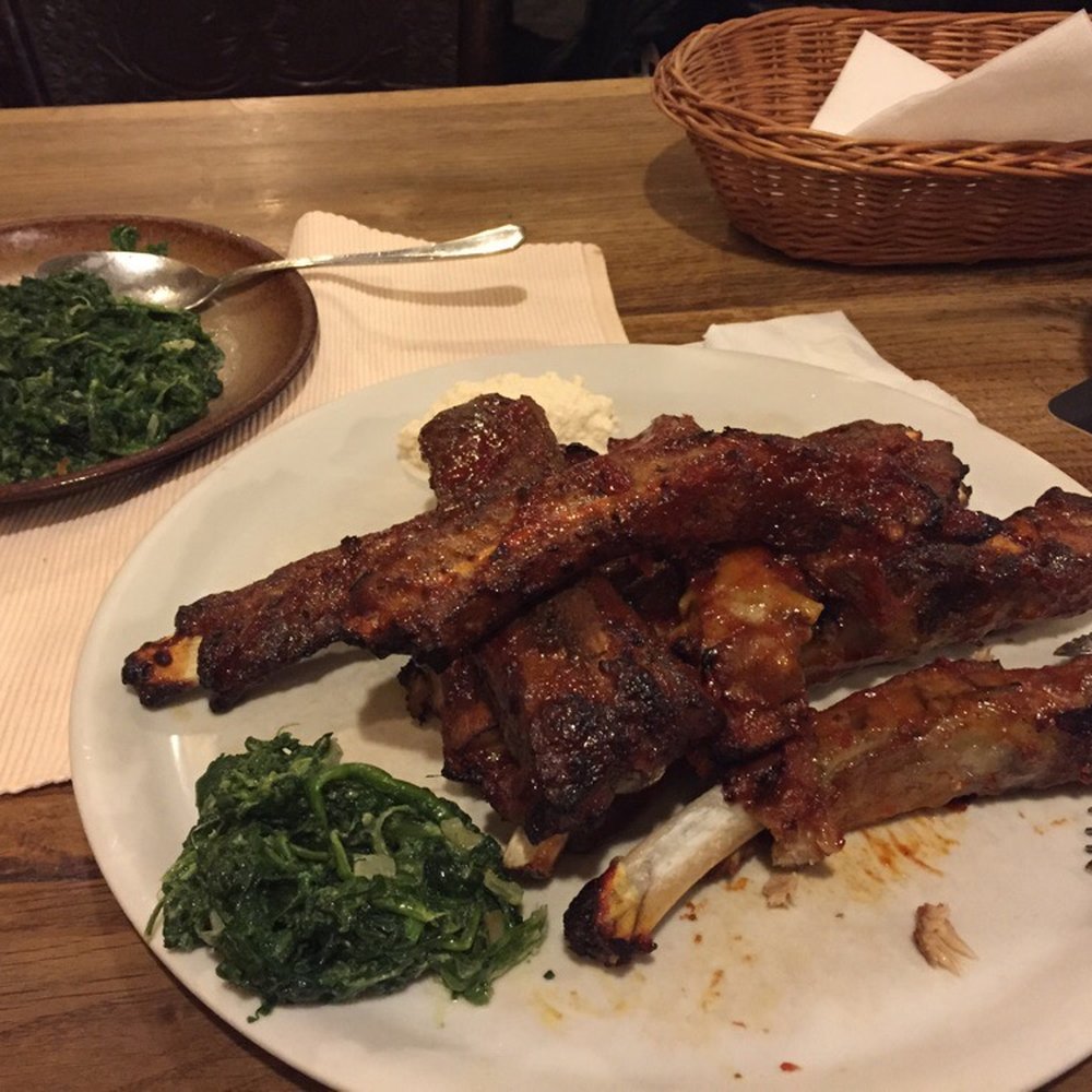 Mlejnice - The pork ribs and a side of spinach. Way too much to finish - and the provide a "doggy" bag :) - Czech Near Me - Prague, Puerto Rico Mlejnice - The pork ribs and a side of spinach. Way too much to finish - and the provide a "doggy" bag :) - Czech Near Me - Prague, Puerto Rico