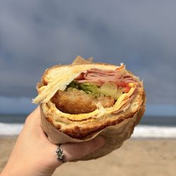 Gherkin's Sandwich Shop - Backseat Driver with swiss, ham, on a Dutch crunch roll ( I didn't specify what kinda egg I wanted and went with whatever they gave me )