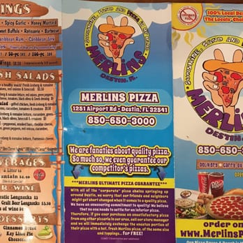 Merlins Pizza - The menu, back side of tri-fold. - Pizza Near Me - Destin, Florida Merlins Pizza - The menu, back side of tri-fold. - Pizza Near Me - Destin, Florida