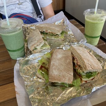 Peace Café - These are HUGE!! BLT & Hummus sandwich! - Vegan Near Me - Honolulu, Hawaii