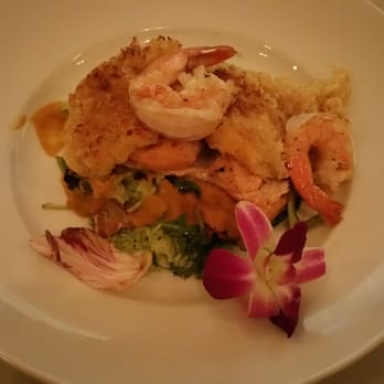 M.A.C. 24/7 - Mac Nut Crusted Mahi with shrimp scampi and greens - American Near Me - Honolulu, Hawaii M.A.C. 24/7 - Mac Nut Crusted Mahi with shrimp scampi and greens - American Near Me - Honolulu, Hawaii