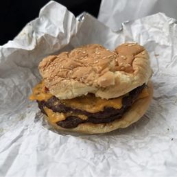 Double Cheese... dry... salty... ketchup on bottom... cheese stuck to top bun.