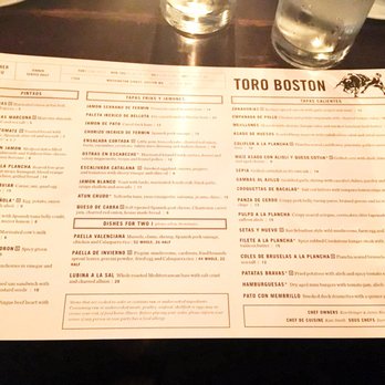 Toro - Toro Menu 3.24.17 - Tapas Bars Near Me - Boston, Massachusetts