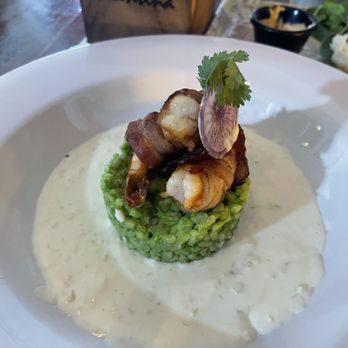 Lola Valentina - Bacon wrapped shrimp and risotto - Seafood Near Me - Isla Mujeres, ROO
