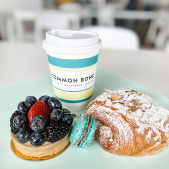 Common Bond On-The-Go - MarqE - Latte, fruit tart, birthday cake macaron, and almond croissant - Coffee & Tea Near Me - Houston, Texas Common Bond On-The-Go - MarqE - Latte, fruit tart, birthday cake macaron, and almond croissant - Coffee & Tea Near Me - Houston, Texas