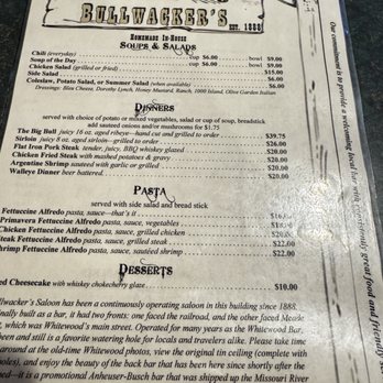 Bullwacker's Saloon & Steakhouse - Current menu - Bars Near Me - Whitewood, South Dakota Bullwacker's Saloon & Steakhouse - Current menu - Bars Near Me - Whitewood, South Dakota