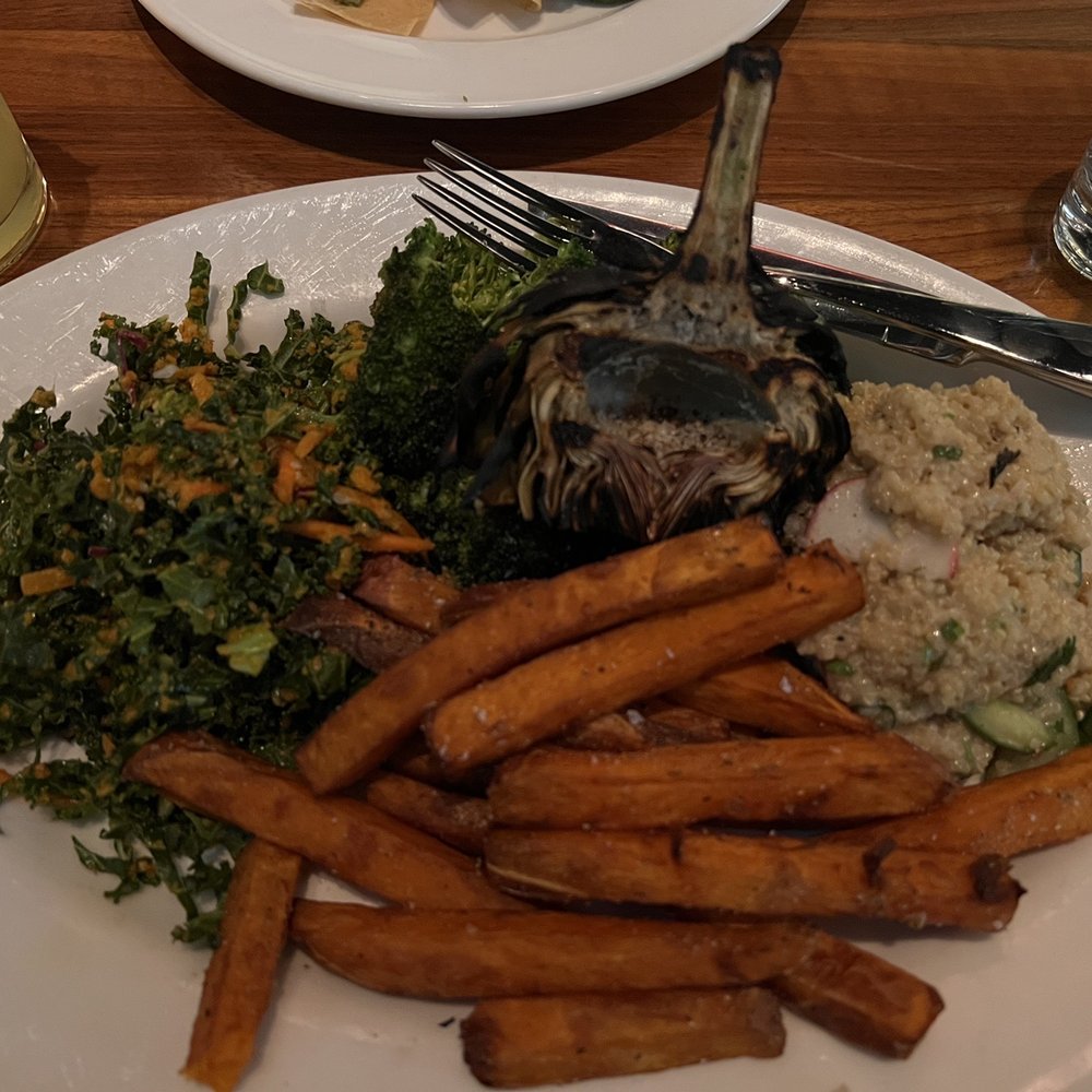 Doc B's Restaurant + Bar - The Plate! Sides chosen: sweet potato fries, kale salad, quinoa salad and sautéed broccoli - New American Near Me - Dallas, Texas Doc B's Restaurant + Bar - The Plate! Sides chosen: sweet potato fries, kale salad, quinoa salad and sautéed broccoli - New American Near Me - Dallas, Texas