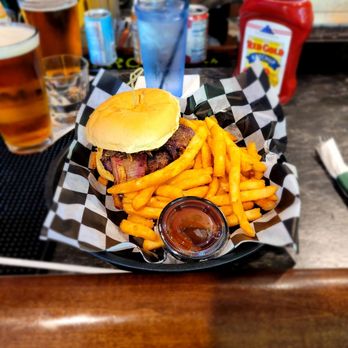 Fisher's Cafe & Pub - Cowboy burger with fries. - Pubs Near Me - Peninsula, Ohio Fisher's Cafe & Pub - Cowboy burger with fries. - Pubs Near Me - Peninsula, Ohio
