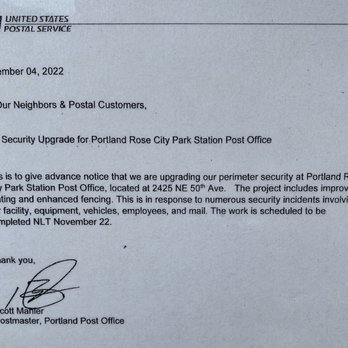 US Post Office - Construction/security notice from door - Post Offices Near Me - Portland, Oregon