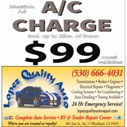Lopez Quality Auto Repair - A/C SPECIAL
