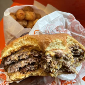 Stuffed Belly - Triple Pack Belly Burger with Tater Tot's - Sandwiches Near Me - Houston, Texas Stuffed Belly - Triple Pack Belly Burger with Tater Tot's - Sandwiches Near Me - Houston, Texas