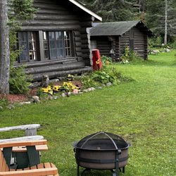 Loon Lake Lodge - Fire pit and front of lodge.