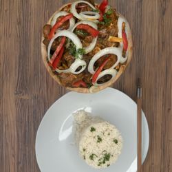 Pleroma Cuisine - Nkwobi and white rice ( cow foot )