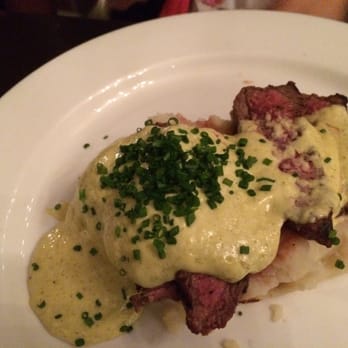 Brickroom - Flat iron steak. Not sure about this presentation. Steak is hidden under mounds of sauce. - New American Near Me - Ashland, Oregon Brickroom - Flat iron steak. Not sure about this presentation. Steak is hidden under mounds of sauce. - New American Near Me - Ashland, Oregon