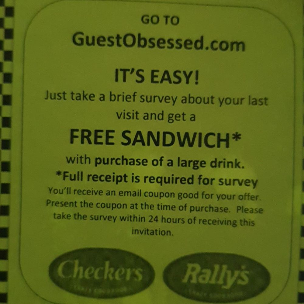 Checkers - Coupon for free burger if you complete the online survey - Burgers Near Me - Gaithersburg, Maryland Checkers - Coupon for free burger if you complete the online survey - Burgers Near Me - Gaithersburg, Maryland