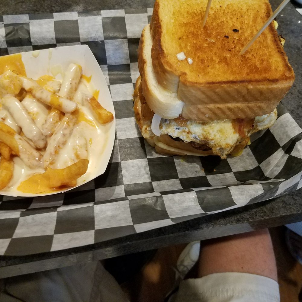 Anthracite Cafe - The heart attack burger and devil fries. Beef 2 eggs onions sandwhiched between 2 grilled cheese. - Diners Near Me - Wilkes Barre, Pennsylvania Anthracite Cafe - The heart attack burger and devil fries. Beef 2 eggs onions sandwhiched between 2 grilled cheese. - Diners Near Me - Wilkes Barre, Pennsylvania