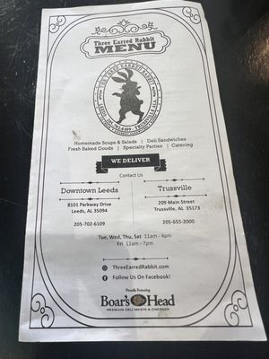 Menu photo 2 The Three Earred Rabbit Trussville, AL Menu photo 2 The Three Earred Rabbit Trussville, AL