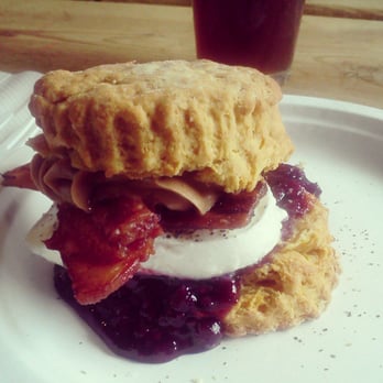 Handsome Biscuit - Peanut butter, jelly, bacon, and mozzarella , special done at O'Connor's brewing company - Breakfast & Brunch Near Me - Norfolk, Virginia Handsome Biscuit - Peanut butter, jelly, bacon, and mozzarella , special done at O'Connor's brewing company - Breakfast & Brunch Near Me - Norfolk, Virginia