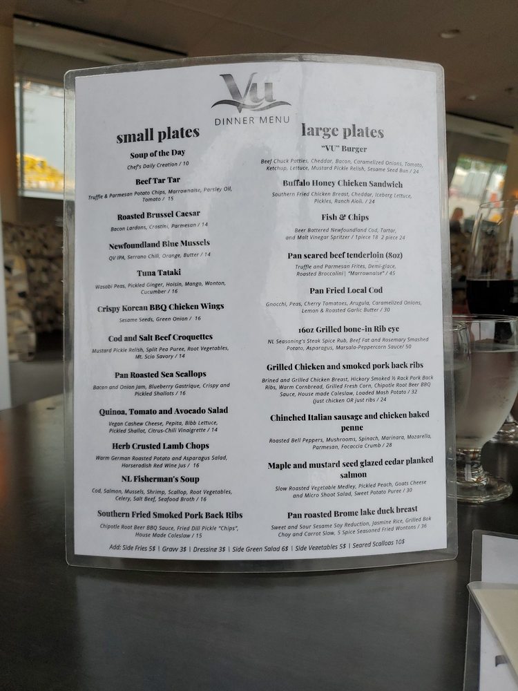 VU RESTO AND BAR Updated September 2024 115 Duckworth Street, St