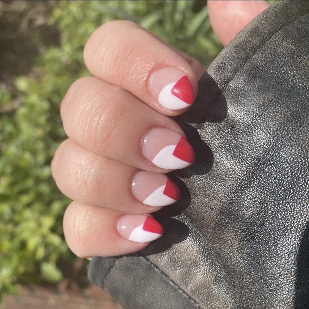 Negative space graphic nails with almond shape