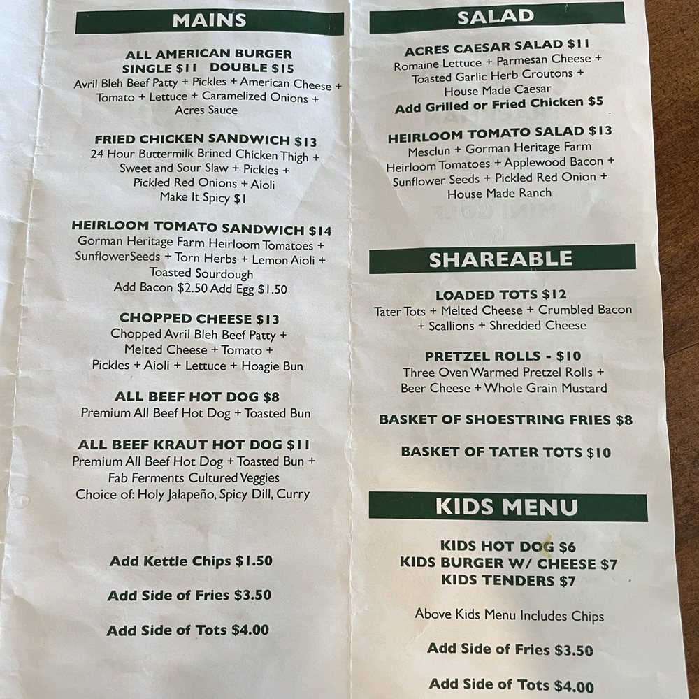 The Acres - Menu pt 1 - Mini Golf Near Me - Cincinnati, Ohio The Acres - Menu pt 1 - Mini Golf Near Me - Cincinnati, Ohio