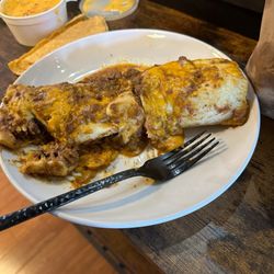 Sancho's - The chili burrito and the queso in the background.