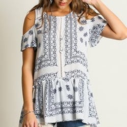 Jen's Place Boutique & Gift Shop - Navy and White Off the Shoulder top, S-L