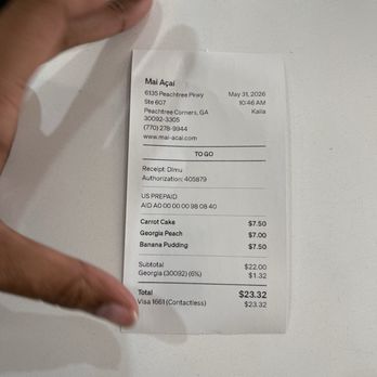 Mai Açaí - Receipt - Juice Bars & Smoothies Near Me - Peachtree Corners, Georgia