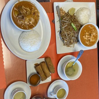 Pad Thai Restaurant - Massaman Curry and #1 Combo Special. Green Tea was an add on. - Thai Near Me - Clovis, California