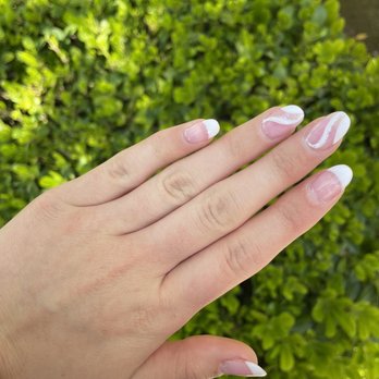 Caroline's Nails Spa - Natural nails gel manicure, French tip with design. - Nail Salons Near Me - Modesto, California