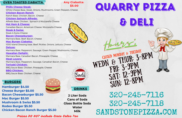 Menu photo 2 Quarry Pizza & Deli Sandstone, MN Menu photo 2 Quarry Pizza & Deli Sandstone, MN