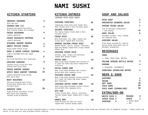 Menu photo 3 Nami Sushi New York, NY