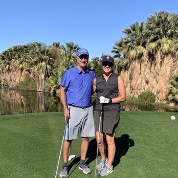 Desert Willow Golf Resort - Loved this hole with the palm trees reflecting on the water. And I got a par! - Golf Near Me - Palm Desert, California