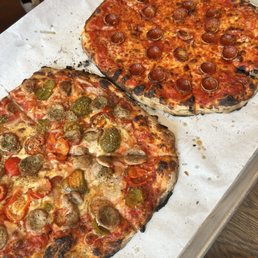 Left: sausage, onions & cherry peppers Right: pepperoni
