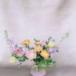 Tupelo Honey Flower Shop - Pink Glass Gold RImmed Vase Arrangement
