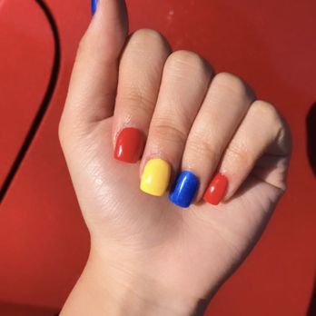 Allen James Salon - Square-shaped Full Set Acrylic w/ primary gel colors!! - Hair Salons Near Me - Tustin, California Allen James Salon - Square-shaped Full Set Acrylic w/ primary gel colors!! - Hair Salons Near Me - Tustin, California