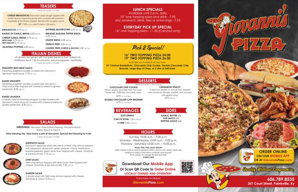 Menu photo 1 Giovanni's Pizza Paintsville, KY Menu photo 1 Giovanni's Pizza Paintsville, KY