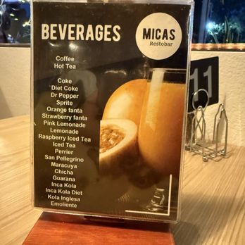 Micas Restobar - Drinks menu - Peruvian Near Me - La Verne, California