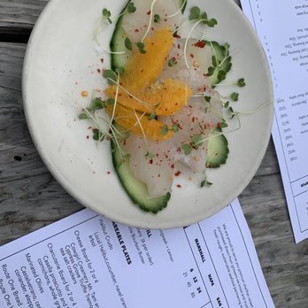 Hog Island Oyster - Halibut crudo - Seafood Near Me - Marshall, California Hog Island Oyster - Halibut crudo - Seafood Near Me - Marshall, California