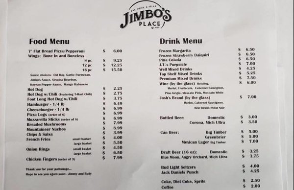 Menu photo 2 Jimbo’s Place Elkins, WV Menu photo 2 Jimbo’s Place Elkins, WV