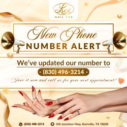 Lux Nail Spa - Hello Beautiful Clients!
We've got exciting news - our phone number has changed!
Save our new number now: () -
C